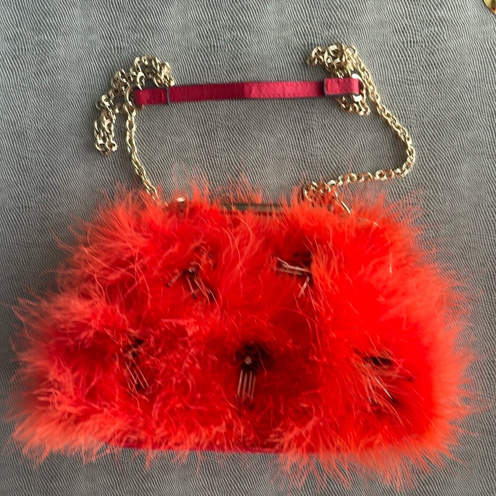 River Island Orange Feather Style and Beaded Purse